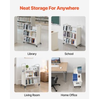 VEVOR Κινητή Βιβλιοθήκη 3 Επιπέδων Με Διπλής Όψης Ράφια σε Λευκό Χρ... VEVOR Κινητή Βιβλιοθήκη 3 Επιπέδων Με Διπλής Όψης Ράφια σε Λευκό Χρ...