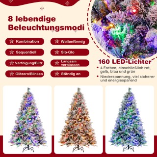 Costway  Τεχνητό Χριστουγεννιάτικο Δέντρο 180 εκ. με Χιόνι, 8 Λειτο...