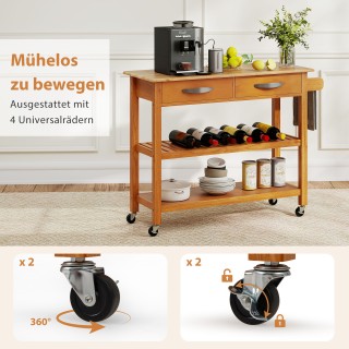 Costway Ξύλινο Κουζινικό Τρόλεϊ με Πάγκο, Συρτάρια και Ντουλάπι KC5...