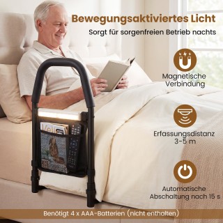 Costway Βοηθητική Λαβή Κρεβατιού με LED Αισθητήρα Φωτός & Τσέπη & Α...