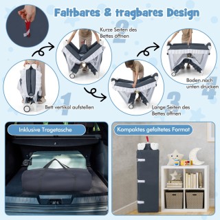 Costway Πολυλειτουργικό 4-σε-1 Βρεφικό Κρεβατάκι με Αποσπώμενη Κουρ...