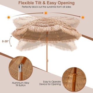 Costway Ομπρέλα Παραλίας 175 cm Λευκή + Μπεζ NP12079