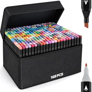 BAKAJI Σετ 168 Διπλοί Μαρκαδόροι Λεπτή & Χοντρή Μύτη με Τσάντα για ...