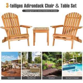 Costway Σετ 2 Πτυσσόμενες Καρέκλες Adirondack με Τραπέζι από Ευκάλυ...