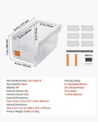 VEVOR Πλαστικές Στοίβαξιμες Θήκες Αποθήκευσης, 37,7 x 21,5 x 18 εκ ... VEVOR Πλαστικές Στοίβαξιμες Θήκες Αποθήκευσης, 37,7 x 21,5 x 18 εκ ...