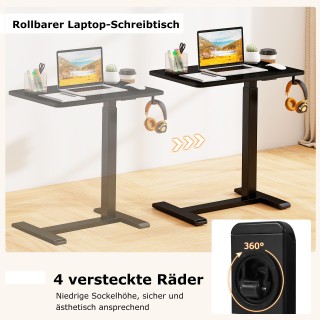 Costway Ρυθμιζόμενο Μαύρο Τραπέζι Κρεβατιού με Κρυφές Ρόδες, Θήκη Π...