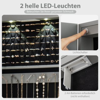 Costway Κλειδωμένο Γκρι Ντουλάπι Κοσμημάτων με LED και Καθρέφτη JV1...