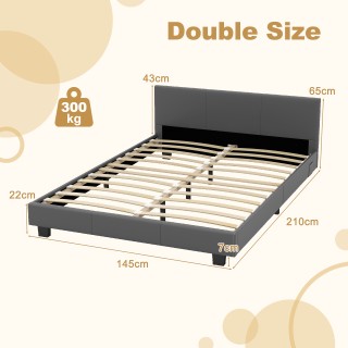 Costway 140 x 200 cm Κρεβάτι με LED Φωτισμό Υφασμάτινο Κρεβάτι με Τ...