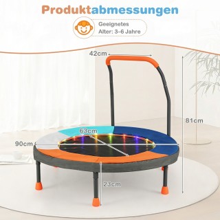 Costway Παιδικό μίνι τραμπολίνο Ø90 εκ. με φωτισμό LED, λαβή και τσ...