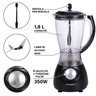 Kooper Ηλεκτρικό μπλέντερ 1,8L με ανοξείδωτες λεπίδες, 4 ταχύτητες,...