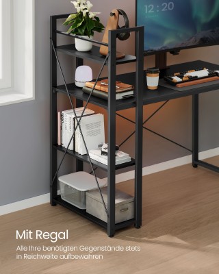 Γραφείο VASAGLE με Ράφια, 120 cm, Ebony Black Γραφείο VASAGLE με Ράφια, 120 cm, Ebony Black