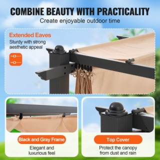 VEVOR  Πέργκολα Εξωτερικού Χώρου 10x13 με Αναδιπλούμενη Τέντα Αλουμ...