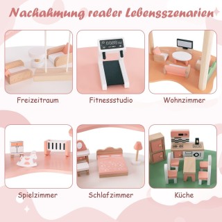 Costway  Παιδικό Ξύλινο Κουκλόσπιτο με 7 Δωμάτια και 32 Αξεσουάρ γι...