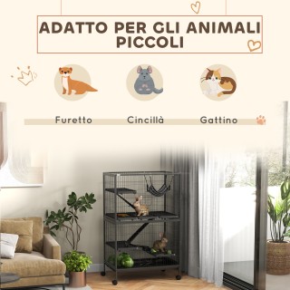 PawHut Κλουβί για Τρωκτικά με 4 Εισόδους σε Πολλαπλά Επίπεδα με Αιώ...