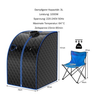 Φορητή Αναδιπλούμενη Σάουνα Ατμού με Ολόσωμη Καμπίνα 3 Lt 78 x 87 x...