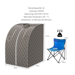 Φορητή Αναδιπλούμενη Σάουνα Ατμού με Ολόσωμη Καμπίνα 3 Lt 78 x 87 x... Φορητή Αναδιπλούμενη Σάουνα Ατμού με Ολόσωμη Καμπίνα 3 Lt 78 x 87 x...