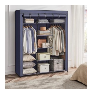 Φορητή Υφασμάτινη Ντουλάπα με Μεταλλικό Σκελετό Χρώματος Σκούρο Μπλ... Φορητή Υφασμάτινη Ντουλάπα με Μεταλλικό Σκελετό Χρώματος Σκούρο Μπλ...