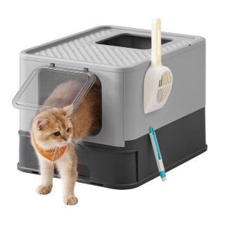 Φορητή Κλειστή Τουαλέτα Γάτας 54.3 x 42.5 x 37.8 cm Χρώματος Γκρι P...