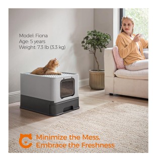 Φορητή Κλειστή Τουαλέτα Γάτας 54.3 x 42.5 x 37.8 cm Χρώματος Γκρι P...