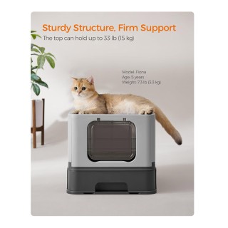 Φορητή Κλειστή Τουαλέτα Γάτας 54.3 x 42.5 x 37.8 cm Χρώματος Γκρι P...