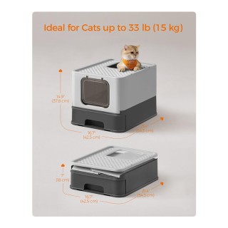 Φορητή Κλειστή Τουαλέτα Γάτας 54.3 x 42.5 x 37.8 cm Χρώματος Γκρι P...