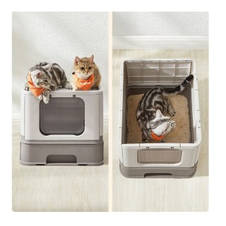 Φορητή Κλειστή Τουαλέτα Γάτας 54.3 x 42.5 x 37.8 cm Χρώματος Taupe ...