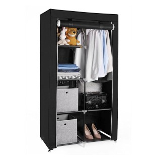 Φορητή Υφασμάτινη Ντουλάπα με Μεταλλικό Σκελετό Χρώματος Μαύρο 88 x...