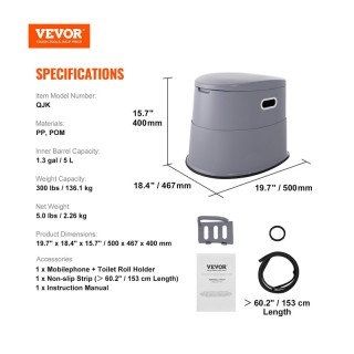 Φορητή Χημική Τουαλέτα 5 Lt 500 x 467 x 400 mm VEVOR MTSBXSMT300BBW... Φορητή Χημική Τουαλέτα 5 Lt 500 x 467 x 400 mm VEVOR MTSBXSMT300BBW...