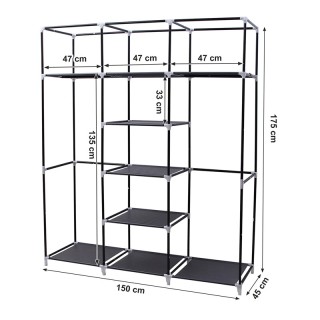 Φορητή Υφασμάτινη Ντουλάπα με Μεταλλικό Σκελετό Χρώματος Μαύρο 150 ... Φορητή Υφασμάτινη Ντουλάπα με Μεταλλικό Σκελετό Χρώματος Μαύρο 150 ...