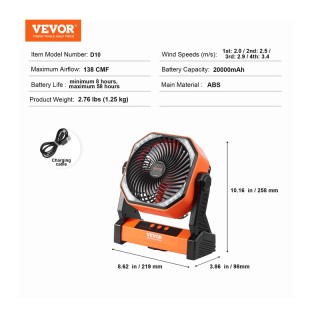 Επιτραπέζιος Επαναφορτιζόμενος Ανεμιστήρας 20.000 mAh με 4 Ταχύτητε...