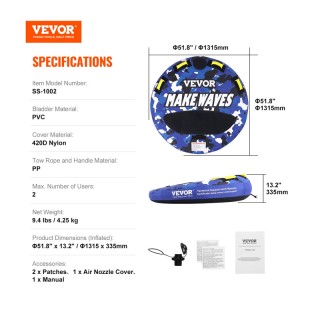 Φουσκωτό Ρυμουλκούμενο Θαλάσσιο Παιχνίδι 2 Ατόμων 1315 mm VEVOR CQT... Φουσκωτό Ρυμουλκούμενο Θαλάσσιο Παιχνίδι 2 Ατόμων 1315 mm VEVOR CQT...