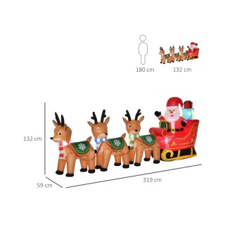 Φουσκωτός Άγιος Βασίλης με Έλκηθρο και LED Φωτισμό 319 x 59 x 132 c...