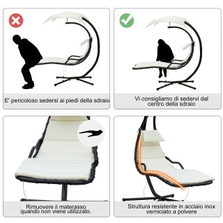 Outsunny Sun Lounger Chaise Longue Ξαπλώστρα με Canopy Cream 190 11...