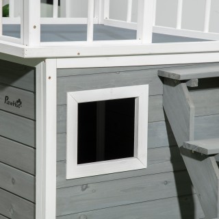 Pawhut Dog House με σκάλα βεράντας και παράθυρο 121x77x78cm Ανοιχτό...