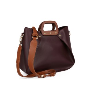 Γυναικεία Τσάντα Ώμου με Ξύλινες Λαβές Χρώματος Μπορντό Laura Ashle...