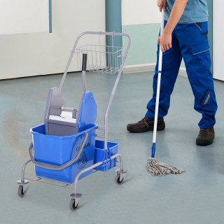 Homcom Professional Cleaning Cart with 25L Bucket and Wringer, Blue...