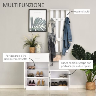 Έπιπλα εισόδου Homcom με σχάρα παπουτσιών και κρεμάστρα σε λευκό ξύ...