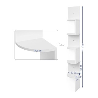 Γωνιακή Ξύλινη Ραφιέρα με 5 Ράφια 20 x 20 x 127.5 cm Χρώματος Λευκό...