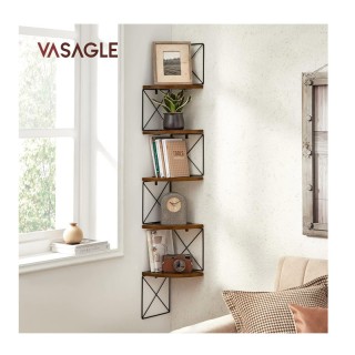 Γωνιακή Ξύλινη/Μεταλλική Ραφιέρα με 5 Ράφια 20 x 20 x 127.5 cm VASA...