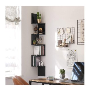 Γωνιακή Ξύλινη Ραφιέρα με 5 Ράφια 20 x 20 x 127.5 cm Χρώματος Μαύρο...