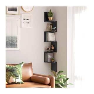 Γωνιακή Ξύλινη Ραφιέρα με 5 Ράφια 20 x 20 x 127.5 cm Χρώματος Μαύρο...