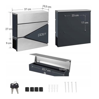 Γραμματοκιβώτιο από Ατσάλι 37 x 10.5 x 37 cm Χρώματος Ασημί Songmic...