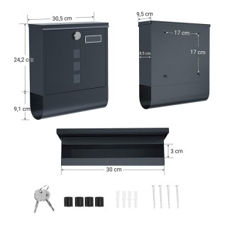 Γραμματοκιβώτιο από Ατσάλι 30.5 x 9.5 x 33.3 cm Χρώματος Ανθρακί So... Γραμματοκιβώτιο από Ατσάλι 30.5 x 9.5 x 33.3 cm Χρώματος Ανθρακί So...