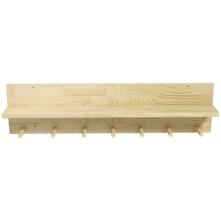 HOMCOM Fir wood wall shelf with 7 hooks for entryway and living room...