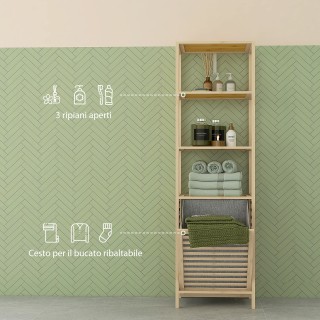 Στήλη μπάνιου HOMCOM με 3 ράφια από ξύλο μπαμπού και υφασμάτινο καλ...