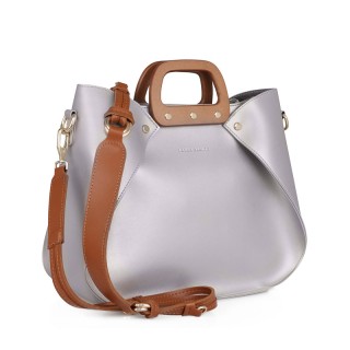 Γυναικεία Τσάντα Ώμου με Ξύλινες Λαβές Χρώματος Ασημί Laura Ashley ...