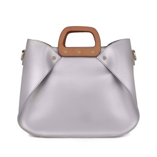 Γυναικεία Τσάντα Ώμου με Ξύλινες Λαβές Χρώματος Ασημί Laura Ashley ...
