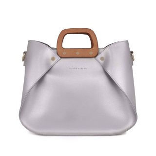 Γυναικεία Τσάντα Ώμου με Ξύλινες Λαβές Χρώματος Ασημί Laura Ashley ...