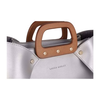 Γυναικεία Τσάντα Ώμου με Ξύλινες Λαβές Χρώματος Ασημί Laura Ashley ... Γυναικεία Τσάντα Ώμου με Ξύλινες Λαβές Χρώματος Ασημί Laura Ashley ...