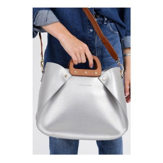 Γυναικεία Τσάντα Ώμου με Ξύλινες Λαβές Χρώματος Ασημί Laura Ashley ... Γυναικεία Τσάντα Ώμου με Ξύλινες Λαβές Χρώματος Ασημί Laura Ashley ...